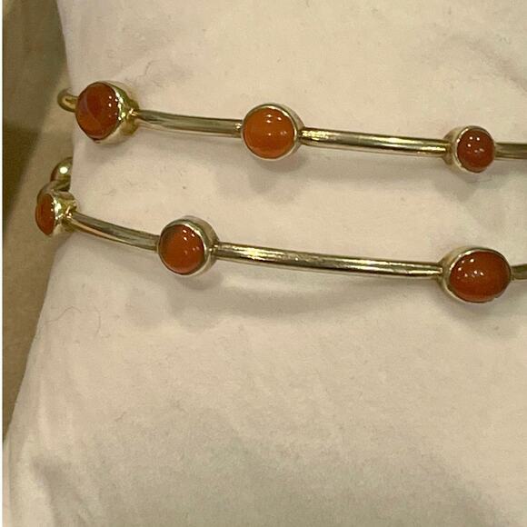 Julie Vos Silver Bangles Set of 2 Medium Carnelian Stone Boho stacking bracelet - Picture 4 of 8